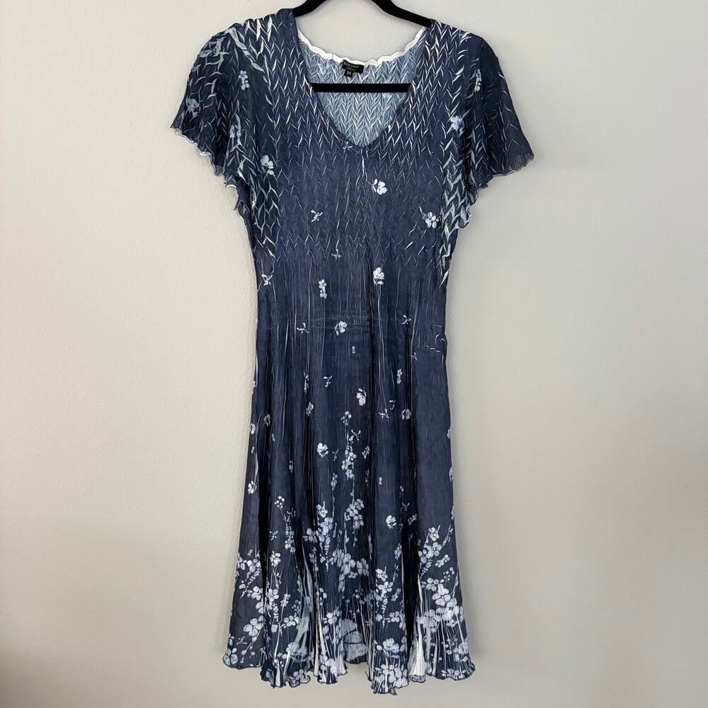 Komarov Flutter Sleeve Charmeuse Floral Print Cocktail Dress (M)